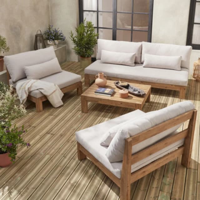sweeek 5-seater Wooden Garden Sofa Set Light Brown
