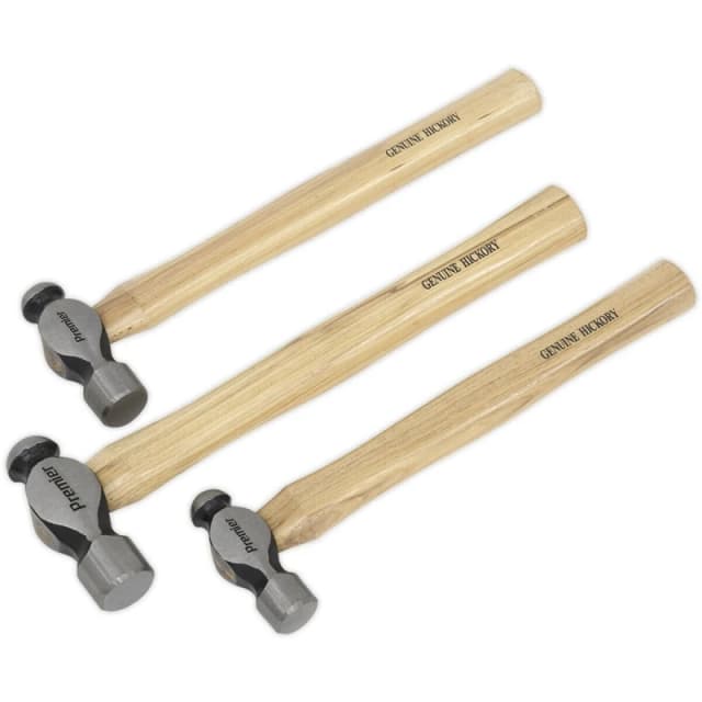 Loops 3 Piece Ball Pein Hammer Set - 12oz 1lb 1.5lb Pin Hammers - Hickory Shafts Multi