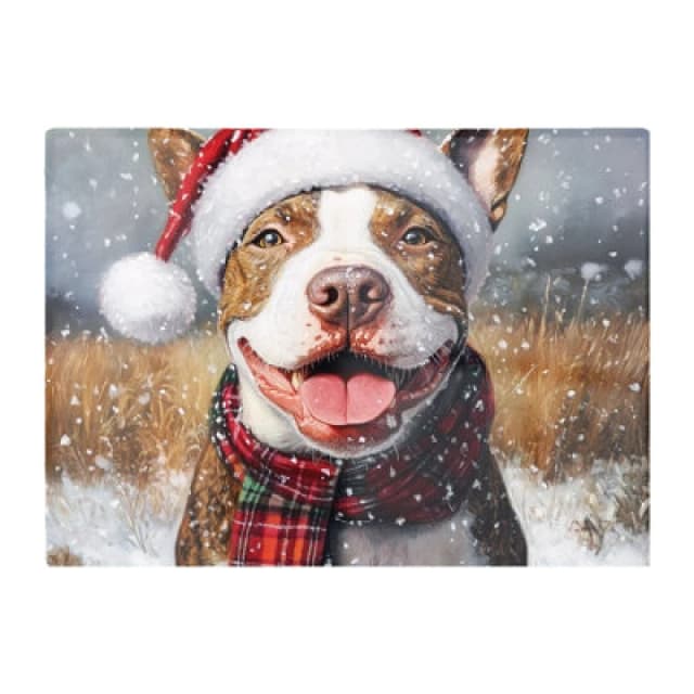 Warren Reed Designer Snowy Christmas English Bull Terrier Glass Chopping Board