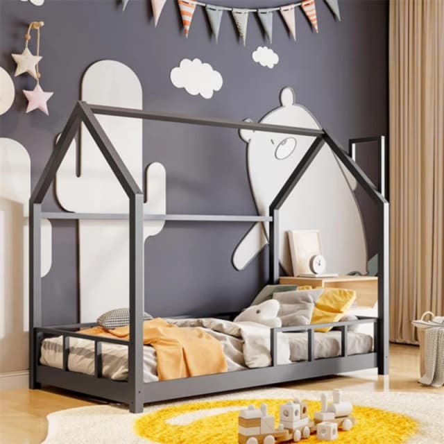KIDKID Bed with House Frame Pine Wood for Kid Grey unisex One size