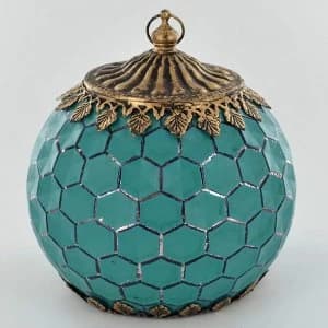 LED Lantern Teal Geometric Pattern H17cm