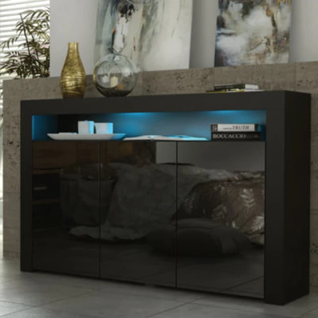 Mex Furniture LTD Sideboard with LED Lighting & Gloss Doors / 155cm Dark Brown