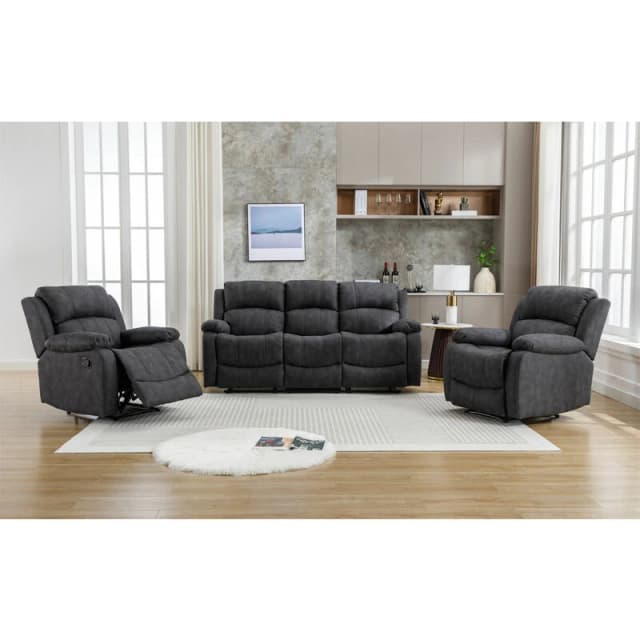 Furniture One Corduroy Massage Manual Reclining Sofa Suite - 3+2+1 Seater Sofa Set, Grey A1347-AK-AL-AM