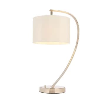 Endon Josephine - 1 Light Table Lamp Bright Nickel, Vintage White Faux Silk, E14