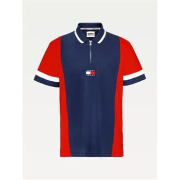 Tommy Jeans RLX Zip Colour Block Polo Shirt - Navy/Red/White