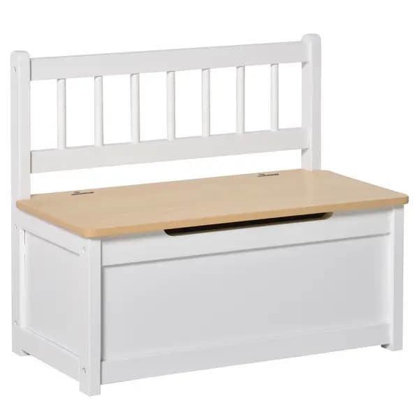 HOMCOM 2-IN-1 Wooden Toy Box Seat Bench Storage Chest Cabinet Organizer with Safety Pneumatic Rod 60 x 30 x 50cm White