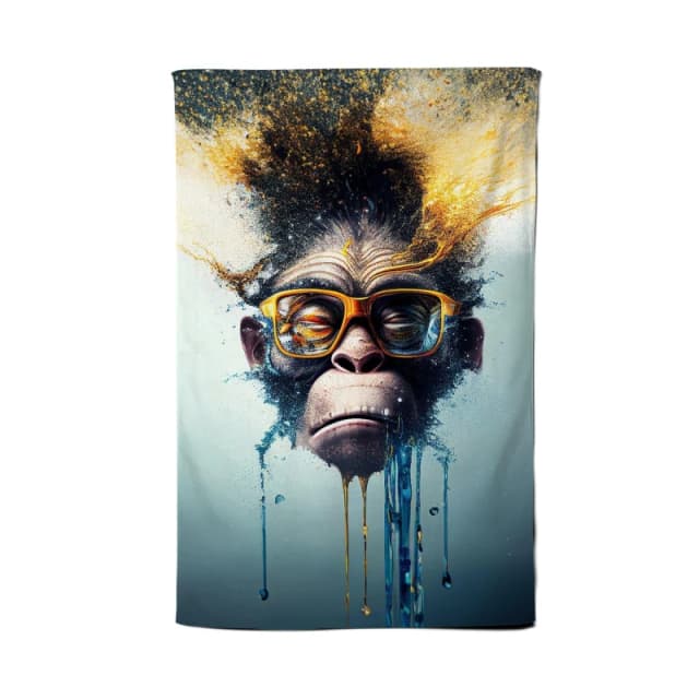 Warren Reed - Designer Monkey With Glasses Splashart Tea Towel in Blue Blue Unisex
