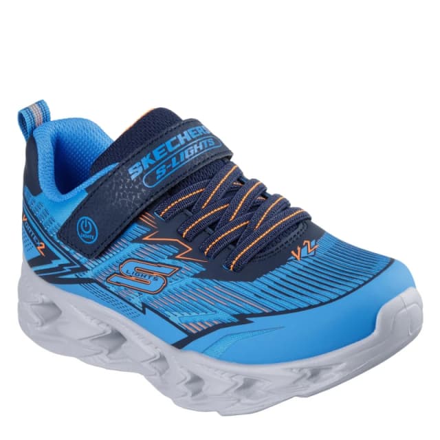Skechers Kids Gore and Strap Leather Light Up Trainers Blue/Navy male C13 (32)