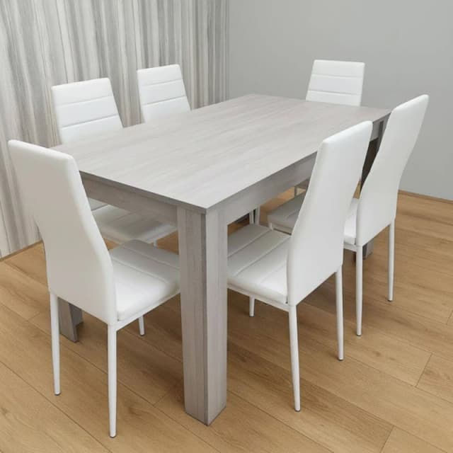 KOSY KOALA Dining Table Set with 6 Chairs Dining Furniture Set in Light Grey Light Grey Unisex