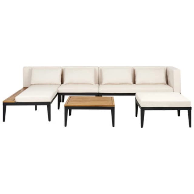 Beliani Garden Lounge Set With Table And Ottoman 4 Seater Bracciano Right Hand Certified Acacia Wood Light Beige