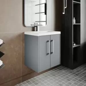 Hudson Reed Juno Wall Hung 2-Door Vanity Unit with Basin 4 500mm Wide - Coastal Grey