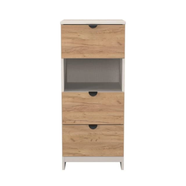 Welcome Furniture Ready Assembled Bora 3 Drawer Open Shelf Bedside Cabinet, Cream BOP602GCKM