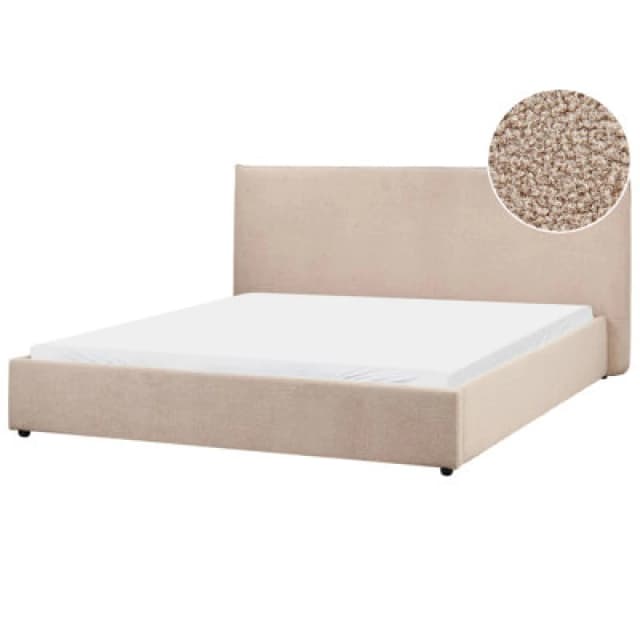 Beliani Bed Boucle Lavaur 180 X 200 Cm (Eu Super King) Taupe