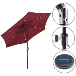 Sun Garden Parasol Lights Solar LED Umbrella Sunshade Patio 3m Shade Aluminium Red
