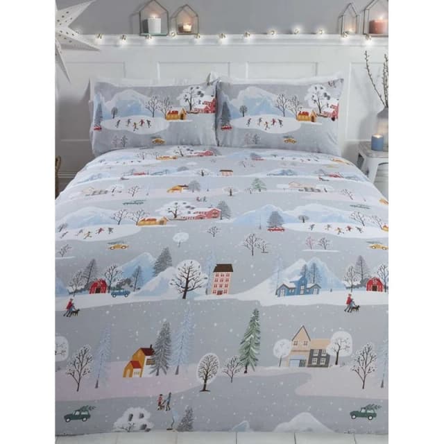 Rapport Winter Town Christmas Duvet Cover Set in Grey Size: Single Grey Unisex Single