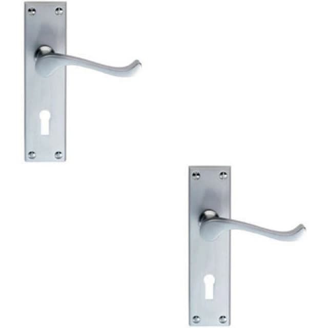 Loops 2x Victorian Scroll Handle on Rectangular Lock Backplate 155 x 41mm Satin Chrome Multi