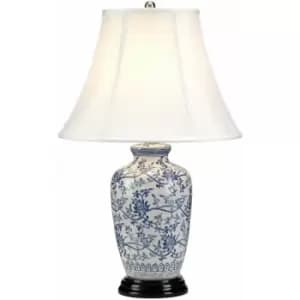 Loops - Table Lamp Chinese Porcelain Blue & White Wooden Base Blue LED E27 60W