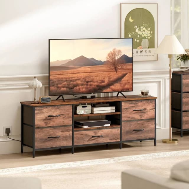 HOMCOM TV Unit with Charging Station, TV Stand for TVs up to 65" in Brown Brown Unisex