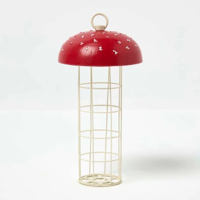 Homescapes Tall Red Mushroom Hanging Bird Feeder