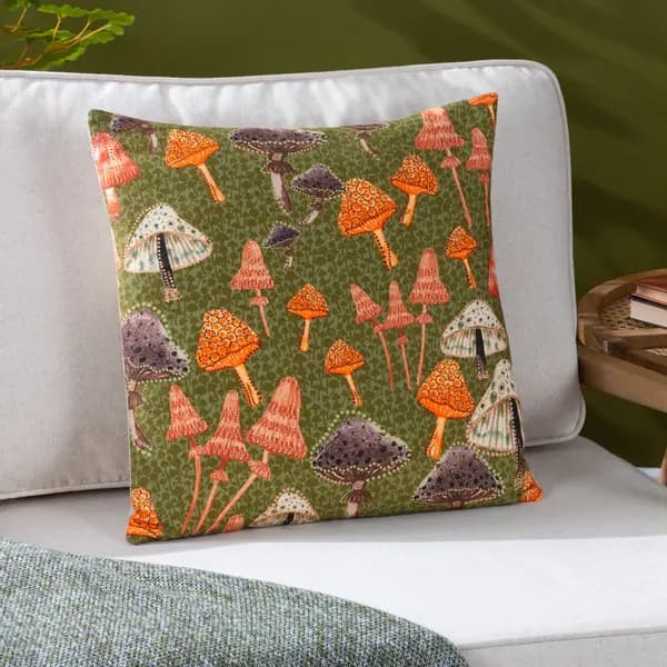 Mushroom Fields Cushion Green / 45 x 45cm / Polyester Filled