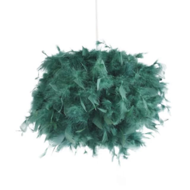 Happy Homewares Eye-Catching And Modern Small Forest Green Feather Decorated Pendant Light Shade