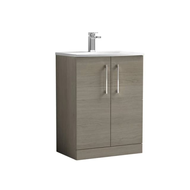 Balterley Bathroom Floor 2 Soft Close Door Vanity Unit Basin, Solace Oak, 600mm in Brown Brown Unisex