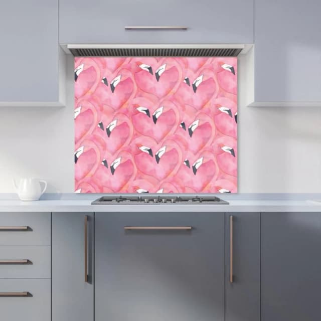Warren Reed - Designer Watercolour Flamingo Hearts Kitchen Splashback in Pink Size: 700mm x 650mm Pink Unisex 700mm x 650mm