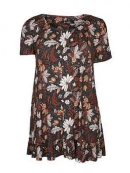Evans Floral Frill Short Sleeve Tunic - Multi