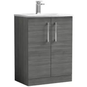 Arno Anthracite 600mm 2 Door Vanity Unit with 30mm Profile Curved Basin - ARN503G - Anthracite - Nuie