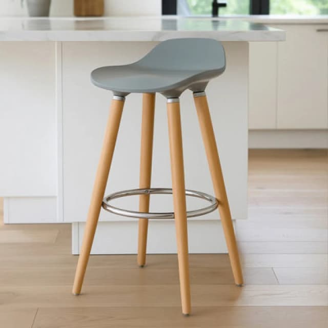 Premier Housewares Interiors by Premier Grey Bar Stool, Space-Saving Kitchen Stool, Easy to Clean Breakfast Bar Stool, Footrest Support Bar Stool Silv