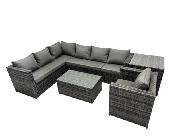 Fimous Outdoor Rattan Garden Furniture Set with Side Table Dark Grey Mixed Dark Grey Unisex