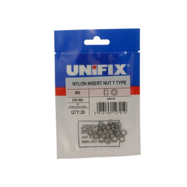 Unifix A2-304 St/st Nylon Insert Nuts T Type Din 985 - M5 X 0.80 - Ubssnitms05