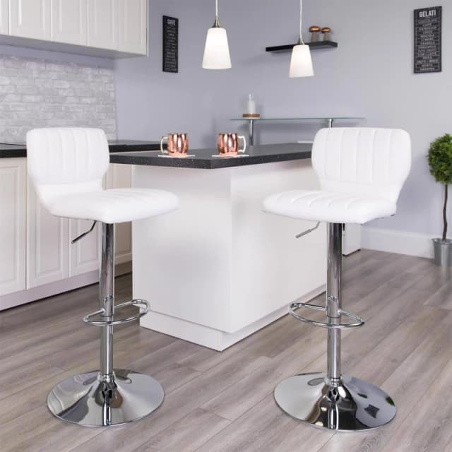 FWStyle FWStyle Set Of 2 White Faux Leather Rotating Barstools With Footrest White One Size Unisex 5056413134042