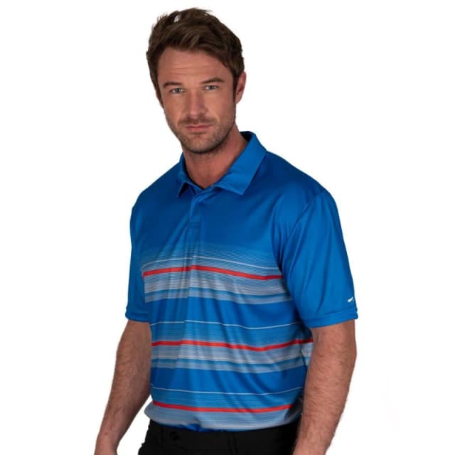 Under Par Under Par Men Concealed Placket Multi Stripe Polo Shirt in Blue Size: X-Large Blue XL Male 5050217344829