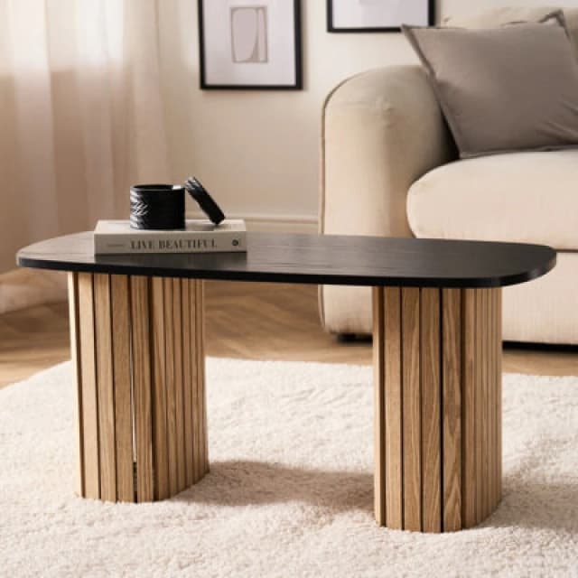 OHS OHS Coffee Table Long Ribbed Living Room Office End Table Bedroom in Black One Size Unisex 5027434229734