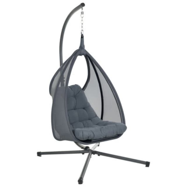 Beliani Hanging Chair With Stand Avegno Fabric Dark Grey