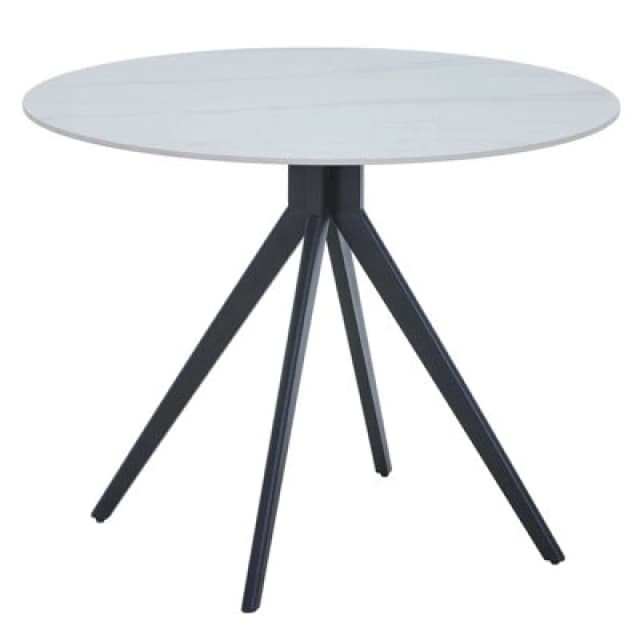 Core Products Aspen Round Dining Table With Gloss White Sintered Stone Top And Black Pedestal Base - Modern Compact 75 X 100 X 100Cm