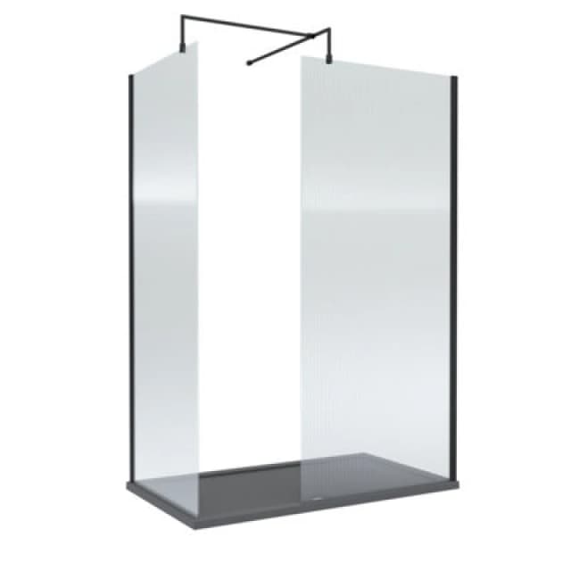 Balterley Fluted 8mm Glass Walk In Wetroom Screens & Shower Tray, 1400 x 800mm in Black Unisex