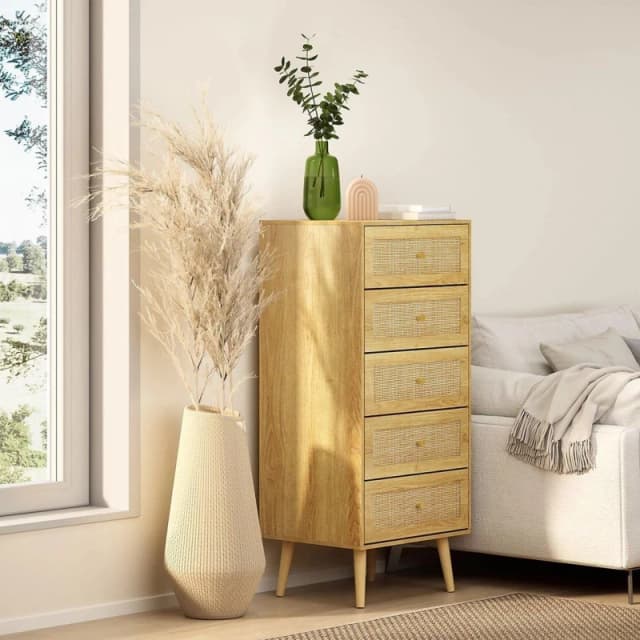 VonHaus Sienna Rattan Tall Chest of Drawers Beige unisex One Size