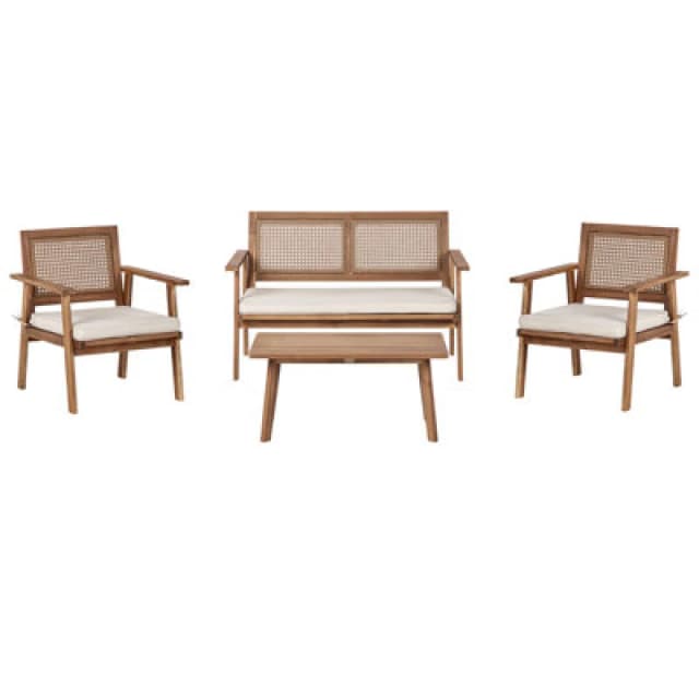Beliani Garden Lounge Set With Table 4 Seater Arenella Certified Acacia Wood Light Beige