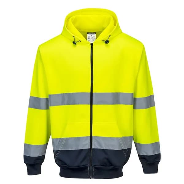 Portwest Hi Vis Contrast Zipped Hoodie B317YNRM Colour: Yellow / Navy