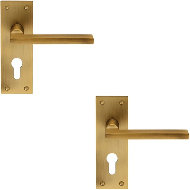 Loops 2x PAIR Straight Bar Lever on Slim Euro Lock Backplate 150 x 50mm Antique Brass Metallics