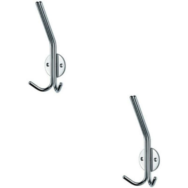 Loops 2x Slimline Hat & Double Coat Hook 35mm Projection Bright Stainless Steel Metallics
