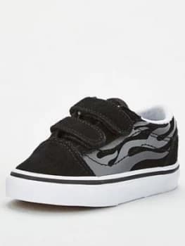 Vans Old Skool V Suede Flame Toddler Trainers - Black/White