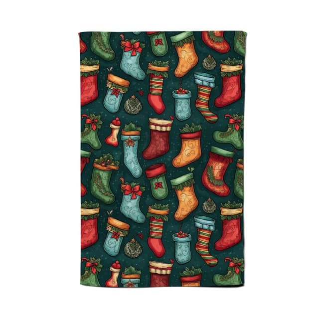 Warren Reed - Designer Christmas Stockings Tea Towel in Green Green Unisex