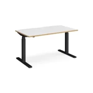 Height Adjustable Desk Rectangular Desk 1400mm White/Oak Tops With Black Frames Elev8 Touch