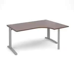 TR10 right hand ergonomic desk 1600mm - silver frame and walnut top