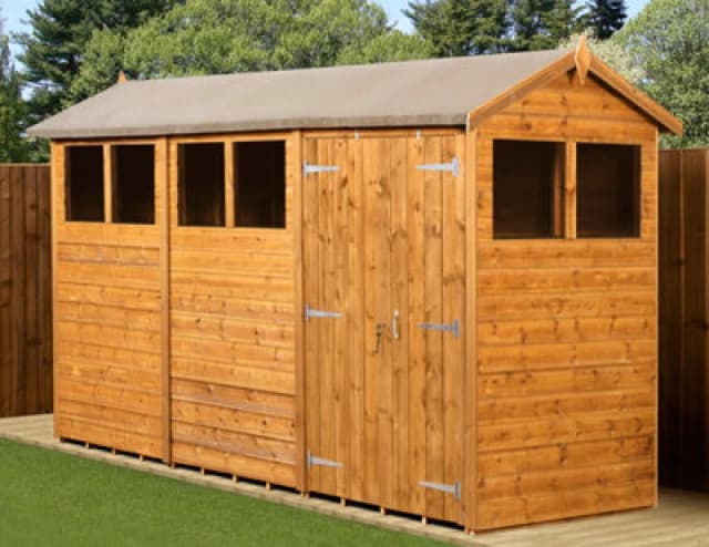 Empire Sheds Empire Modular Apex 4X12 Dipped Treated Tongue And Groove Wooden Garden Shed Double Door Windows (4' X 12' / 4ft X 12ft) (4X12)