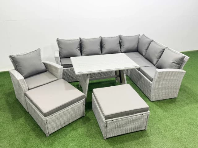 Fimous 9 Seater Garden Outdoor Rattan Furniture Set Rattan Corner Sofa in Light Grey Light Grey Unisex