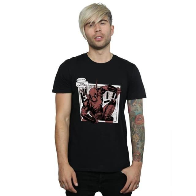 Marvel Marvel Men Deadpool Breaktime Tacos T-Shirt in Black Size: Small Black S Male 5057736419441